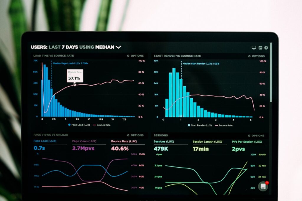 An analytics dashboard on a laptop, representing the rankings and traffic that stronger E-E-A-T helps UK businesses earn