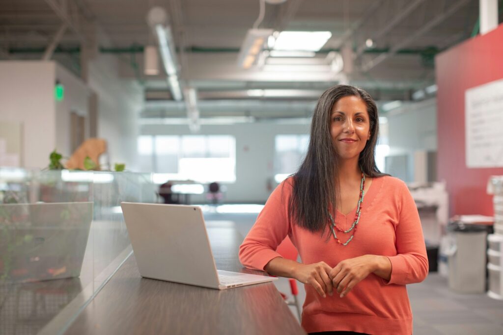 A UK accountant in a modern office, representing an accountancy practice growing its client base through SEO