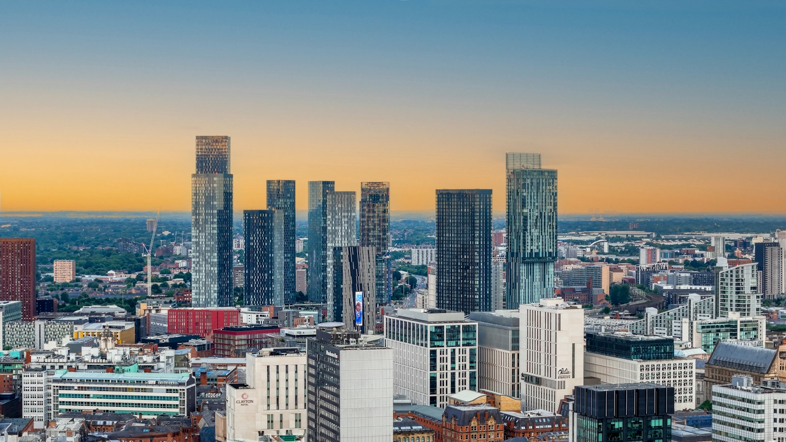 Manchester city skyline at sunset, representing SEO in Manchester and local Google rankings